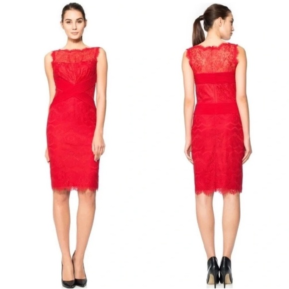 Tadashi Shoji Chantilly Lace Cocktail Sheath Dress Red - Picture 1 of 8